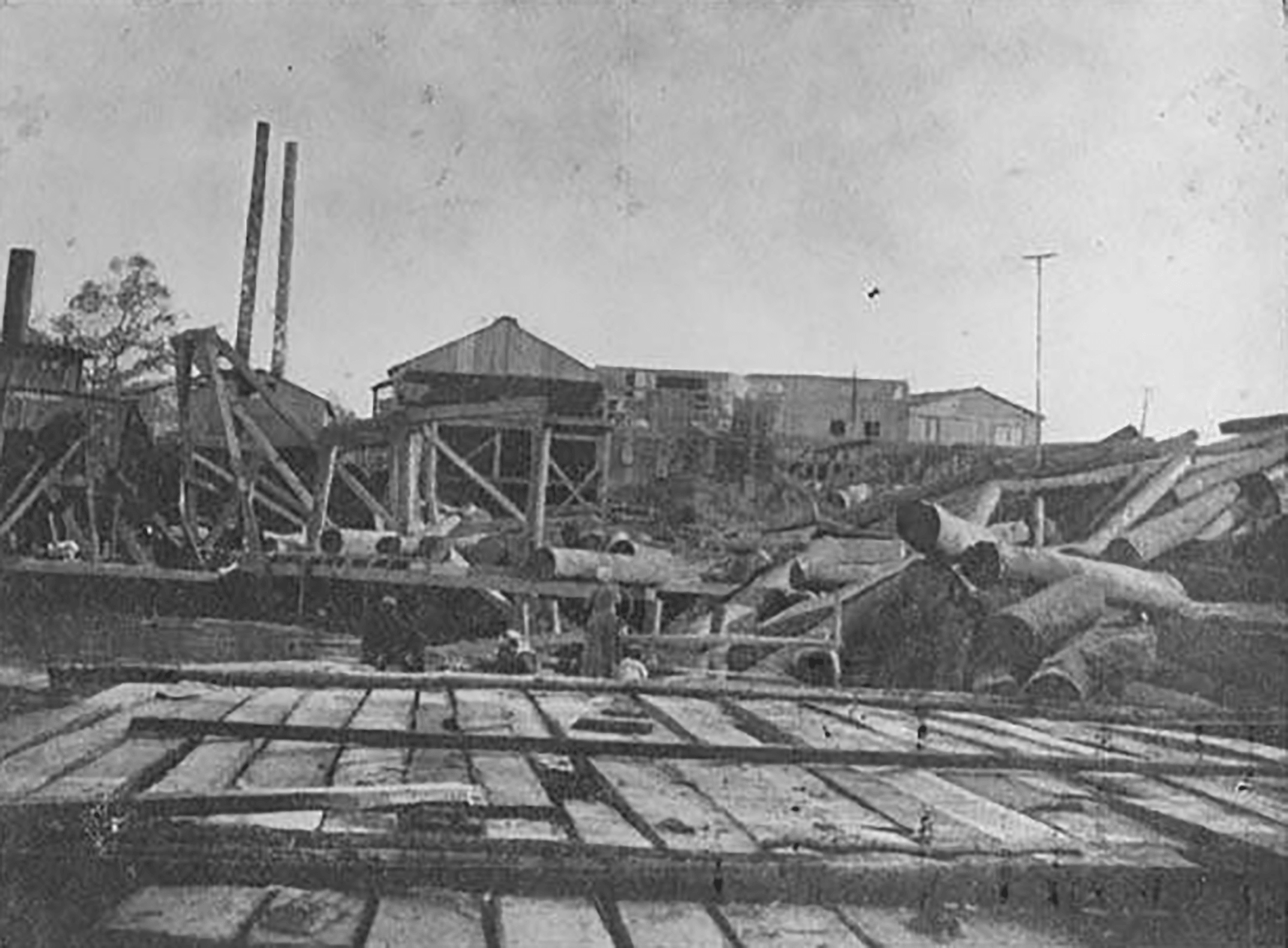 Dublin 1905 Hardwood mill and raft located on the river front Oconee River